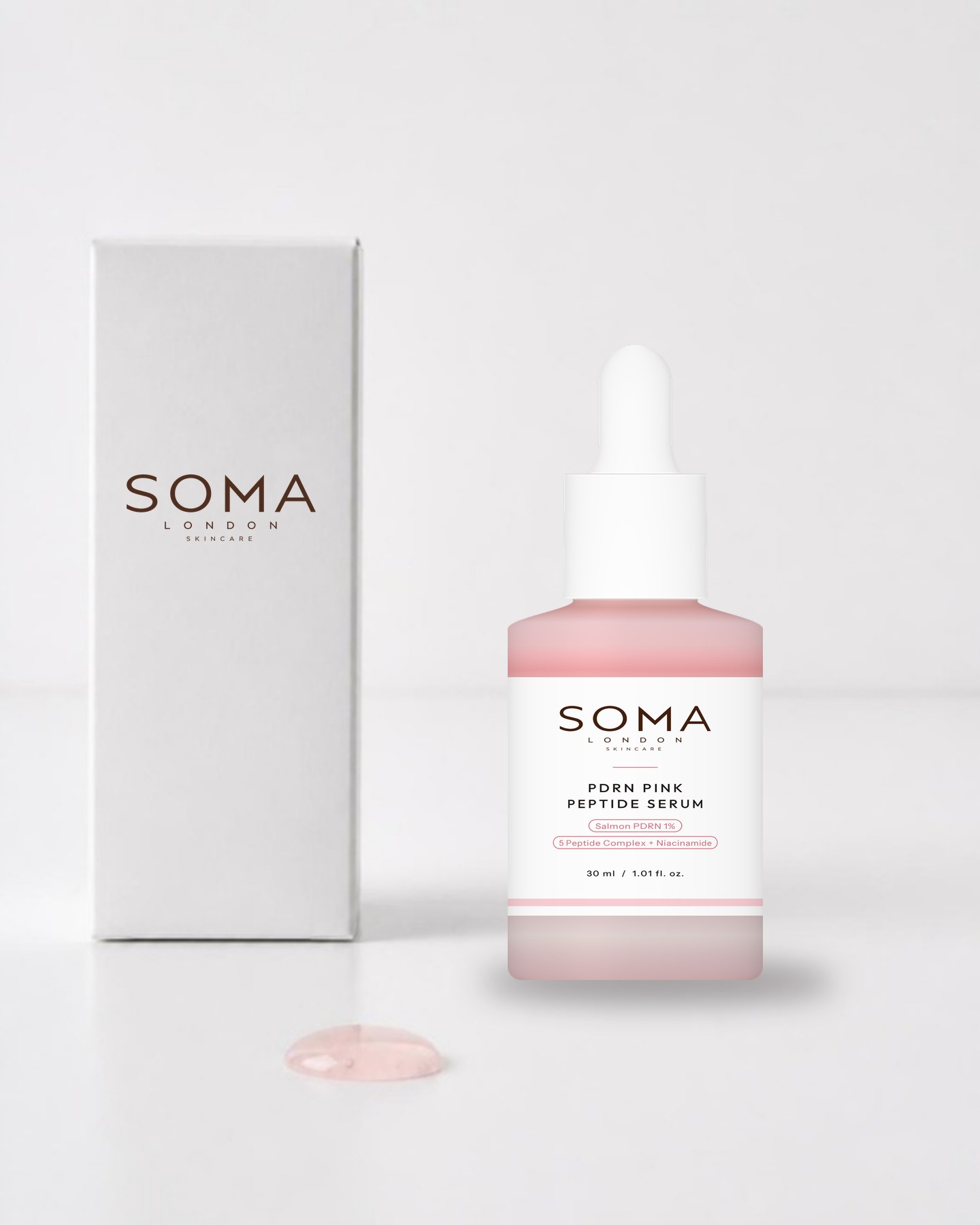 SOMA London PDRN Pink Peptide Serum beside its box